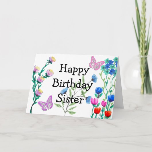 Carte Papillons et fleurs Bonne soeur d'anniversaire (Devant)