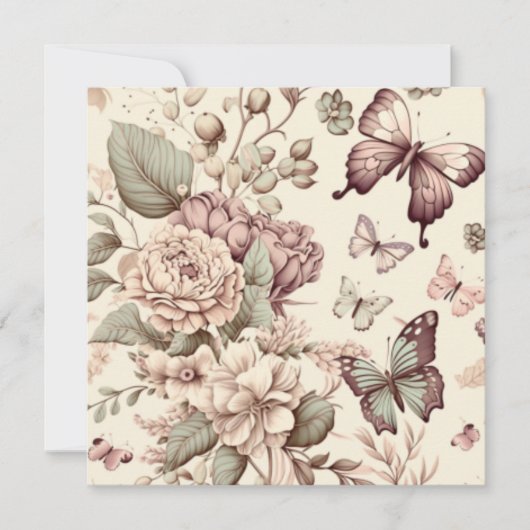 Carte Papillons et fleurs décoration pastel (Devant)