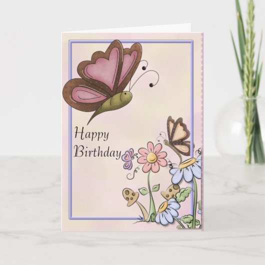 Carte Papillons et fleurs Maman Anniversaire (Devant)