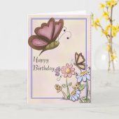 Carte Papillons et fleurs Maman Anniversaire (Fleur jaune)
