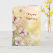 Carte Papillons et fleurs modifiables Anniversaire (Fleur jaune)