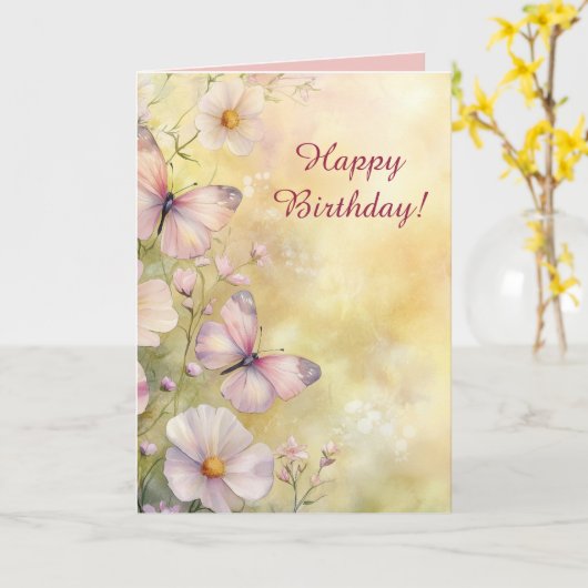Carte Papillons et fleurs modifiables Anniversaire (Fleur jaune)