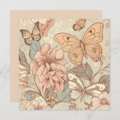 Carte Papillons et fleurs pastel (Devant / Derrière)