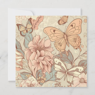 Carte Papillons et fleurs pastel