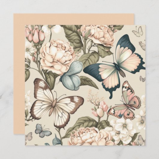 Carte Papillons et fleurs pastel (Devant / Derrière)