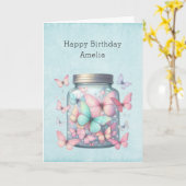 Carte Papillons Fantaisistes dans un Pot d'Anniversaire (Fleur jaune)