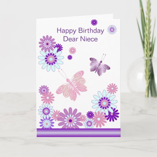 Carte Papillons Fleurs Nièce Personnalisée Anniversaire (Devant)