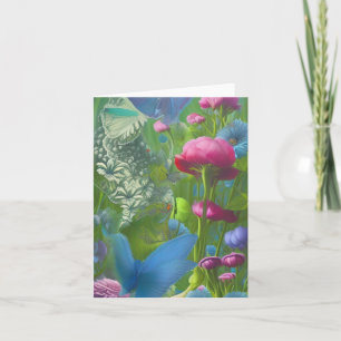 Carte Papillons floraux roses, bleus et blancs atténués