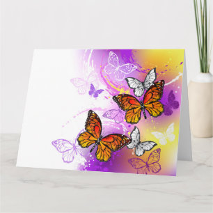 Carte Papillons Monarque sur Arrière - plan pourpre