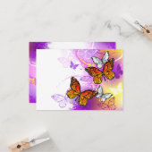 Carte Papillons Monarque sur Arrière - plan pourpre (Devant/Arrière en situation)