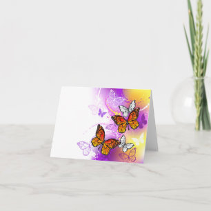 Carte Papillons Monarque sur Arrière - plan pourpre