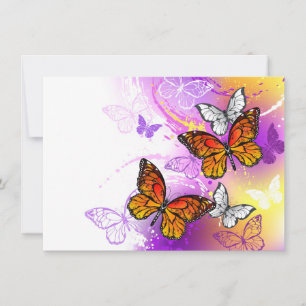 Carte Papillons Monarque sur Arrière - plan pourpre