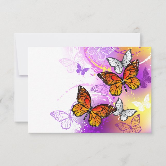 Carte Papillons Monarque sur Arrière - plan pourpre (Devant)