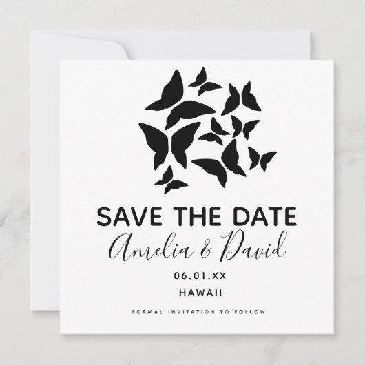 Carte Papillons noirs dispersés Enregistrer la date (Devant)