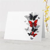 Carte Papillons noirs et rouges volants (Fleur jaune)