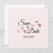 Carte Papillons romantiques rose Sauvez les dattes (Devant / Derrière)