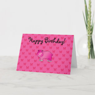 Carte Papillons rose hippo mignon