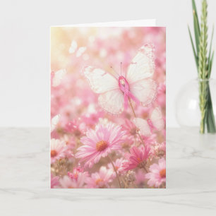 Carte Papillons Ruban Rose dans un Jardin de Marguerites