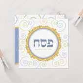 Carte Pâque Seder Jérusalem Swirl Hébreu Salutation (Devant/Arrière en situation)
