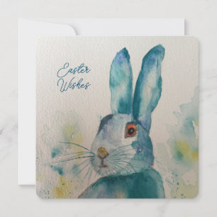 Carte Pâques bleu lièvre