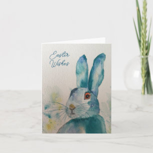 Carte Pâques bleu lièvre