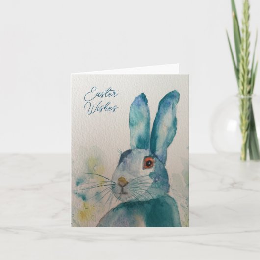 Carte Pâques bleu lièvre (Devant)