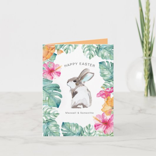 Carte Pâques Bunny de printemps tropicale (Devant)