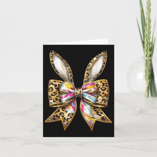 Carte Pâques Bunny Leopard Coquette Bow Joyeux Gir Pâque (Devant)