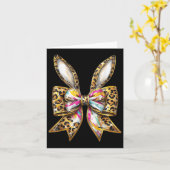 Carte Pâques Bunny Leopard Coquette Bow Joyeux Gir Pâque (Fleur jaune)