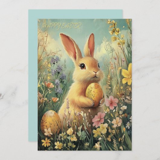 Carte Pâques Bunny Vintage (Devant / Derrière)