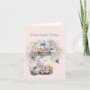 Carte Pâques Chaleureux Souhaits Jar de Fleurs Papillons