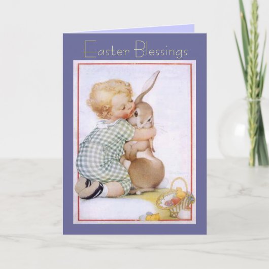 Carte Pâques 'Enfant Avec Son Lapin' (Devant)