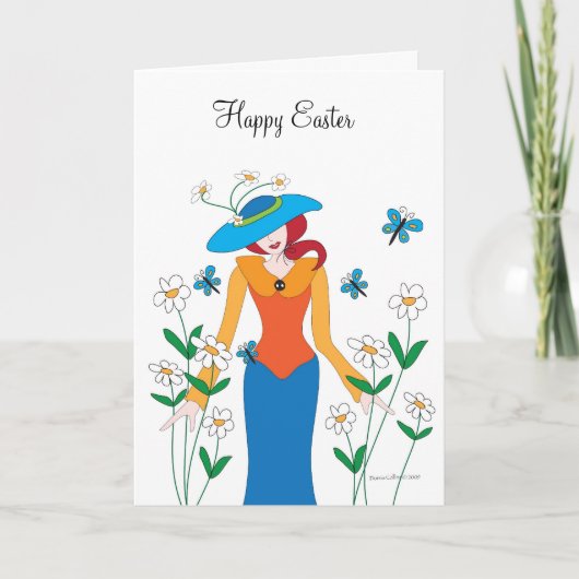 Carte Pâques Fille en Bonnet Bleu (Devant)