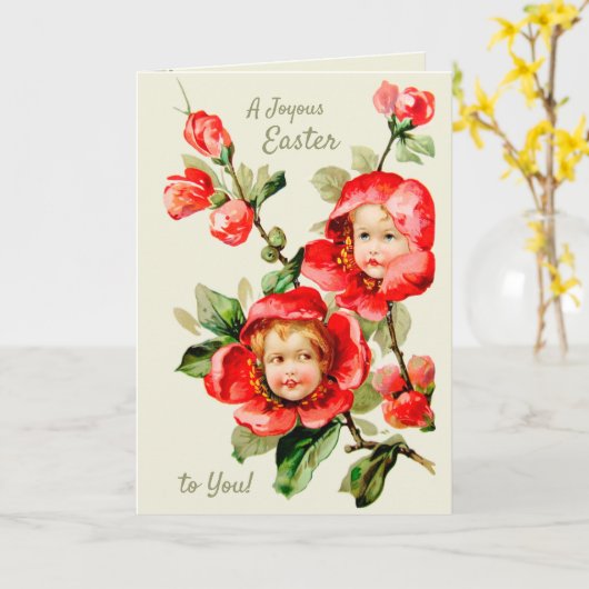 Carte Pâques filles douces Fleurs enfants imaginaire CC1 (Fleur jaune)