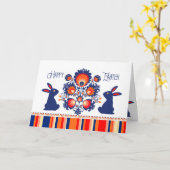 Carte Pâques Folklore avec 2 lapins bleus 🐰 Texte perso (Fleur jaune)