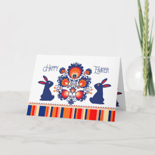 Carte Pâques Folklore avec 2 lapins bleus 🐰 Texte perso