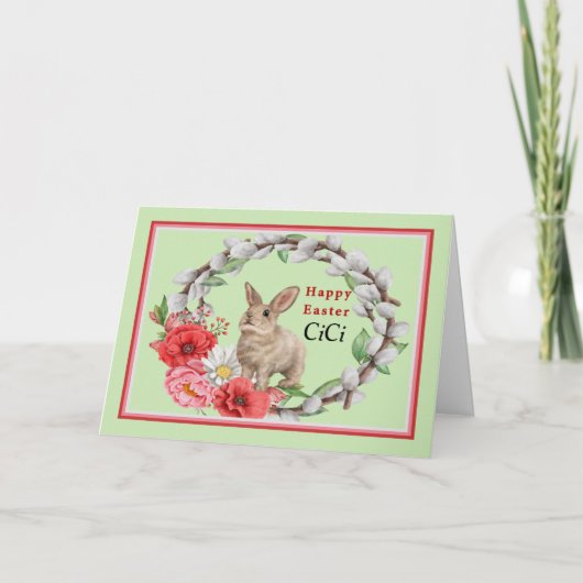 Carte Pâques Grand, Grand, Grand-fille Lapin & Wreath (Devant)