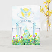 Carte Pâques Il est ressuscité avec Croix et Colombe (Fleur jaune)