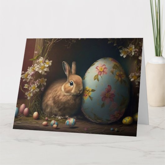 Carte Pâques Joyeuses - Lapin Avec Oeufs Décoratifs (Devant)