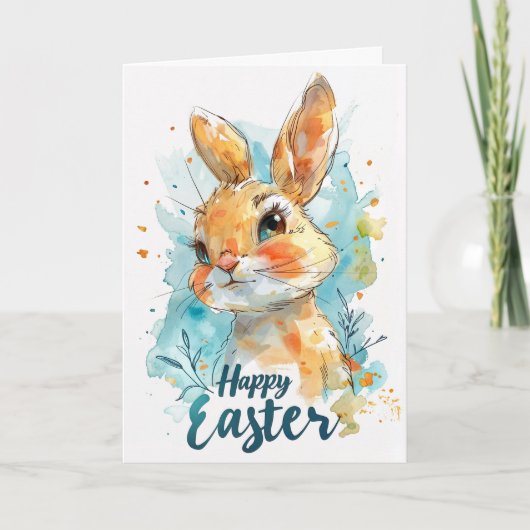 Carte Pâques lapin aquarelle adorable (Devant)