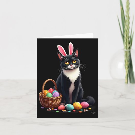 Carte Pâques lapin chat oeuf Bysket (Devant)