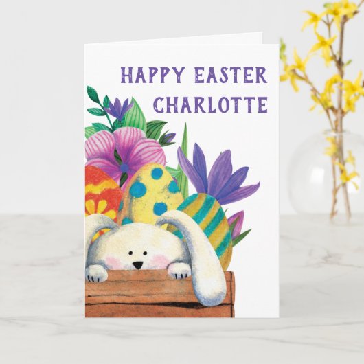 Carte Pâques Pâques Pliée Bunny (Fleur jaune)