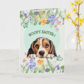 Carte Pâques Personnalisable Chien Beagle Mignon (Fleur jaune)