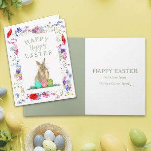 Carte Pâques personnalisé Hoppy Lapin mignon Floral de p