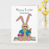 Carte Pâques, Petit-fils, Lapin de Pâques en peluche (Fleur jaune)