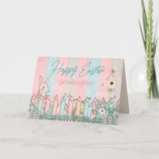 Carte Pâques, Petite-fille, Jardinage du lapin, clôture (Devant)