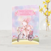 Carte Pâques pour les lapins de petite-fille à vélo (Fleur jaune)