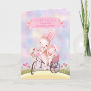 Carte Pâques pour les lapins de petite-fille à vélo