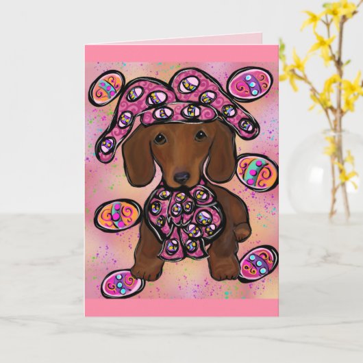 Carte Pâques Red Doxie (Fleur jaune)