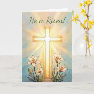 Carte Pâques Religieux Il Est Ressuscité Croix Joyeuse